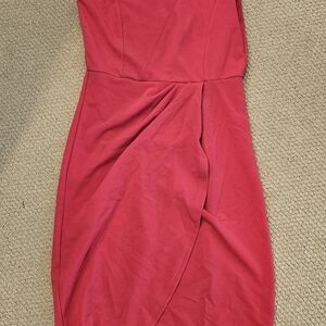 Elegant Redish Pink One Shoulder Dress